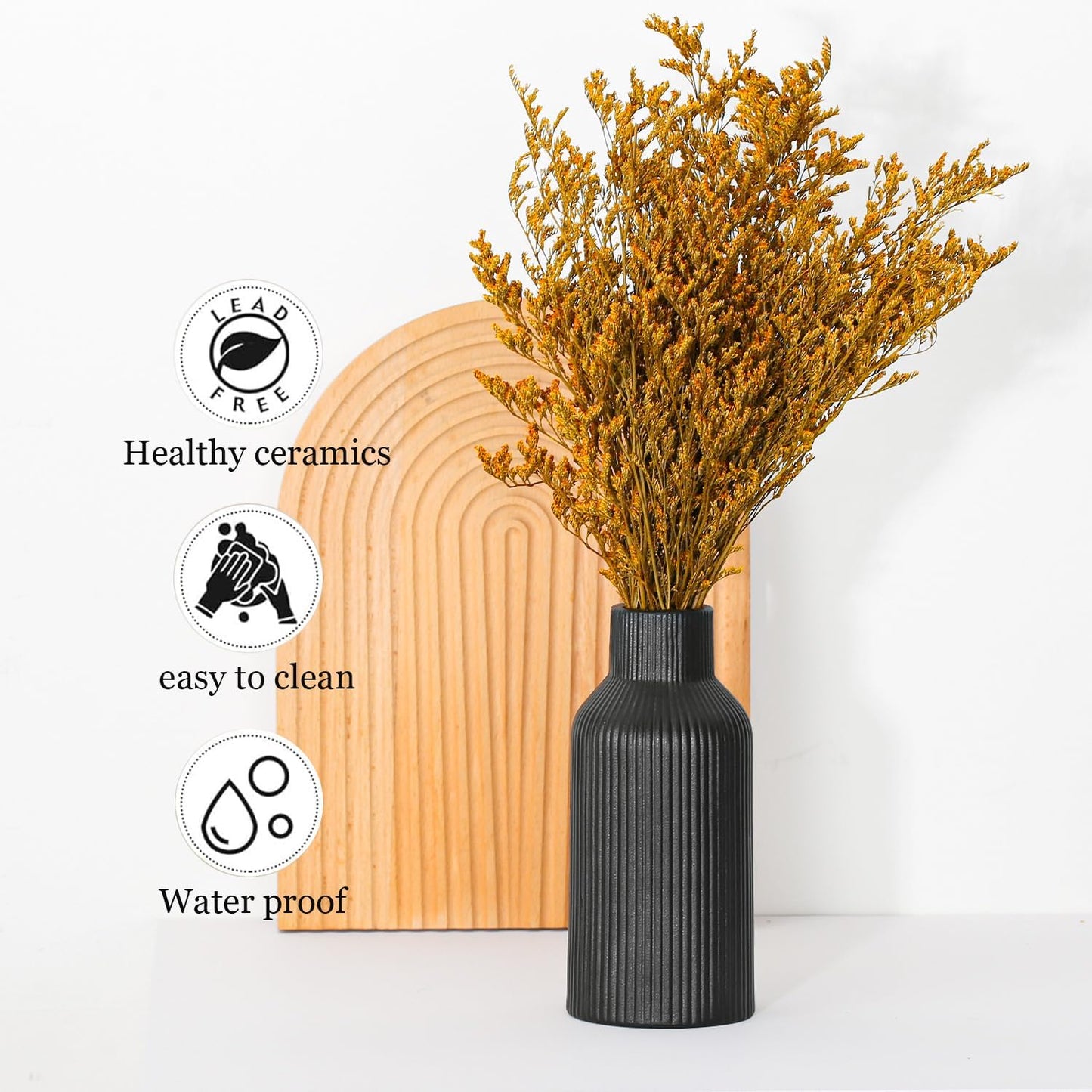 Bohemian White Ceramic Vase - for Pampas Grass, Mantel, Bookshelf, Entryway and Living Room Decor (White, 7in)