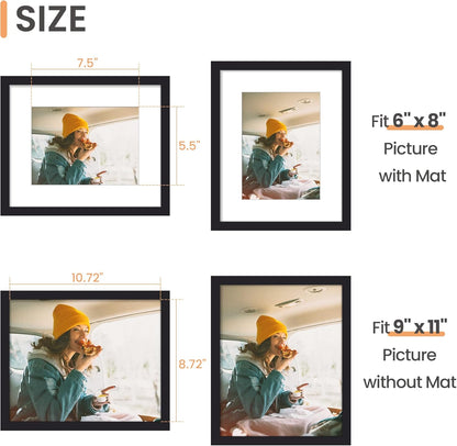 upsimples 8x10 Picture Frame, Display Pictures 5x7 with Mat or 8x10 Without Mat, Wall Hanging Photo Frame, Black, 1 Pack - Colors A