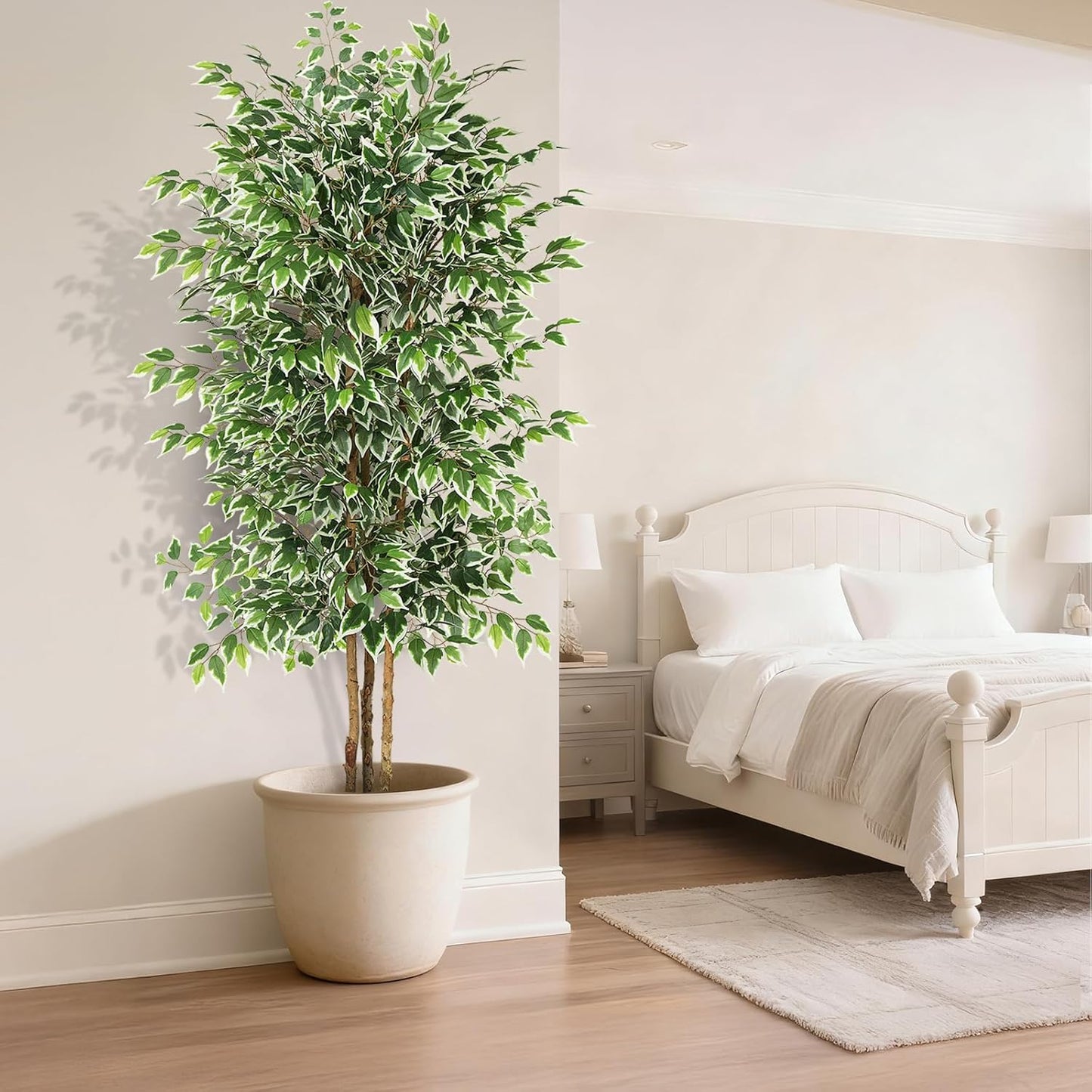 GTIDEA 6ft Artificial Tree Ficus, Tall Faux Trees Indoor with Natural Trunk and Fake Silk Tree Fake Plants for Home Spring Decor Living Room Outdoor Balcony House Office (Included Dried Moss)