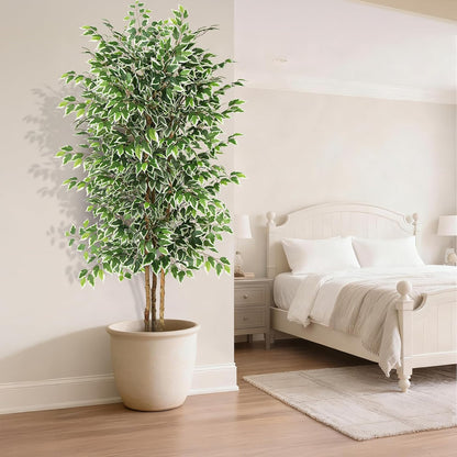 GTIDEA 6ft Artificial Tree Ficus, Tall Faux Trees Indoor with Natural Trunk and Fake Silk Tree Fake Plants for Home Spring Decor Living Room Outdoor Balcony House Office (Included Dried Moss)