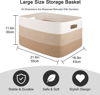 OIAHOMY Large Blanket Basket, 22”x17”x12” Rectangle Woven Baskets, Nursery Blanket Storage Living Room, Toy Storage With Handle, Large Baskets for Organizing-Gradient Yellow
