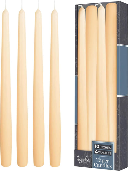 Hyoola Tall Taper Candles - 10 Inch Metallic Gold Unscented Dripless Taper Candles - 8 Hour Burn Time - 4 Pack
