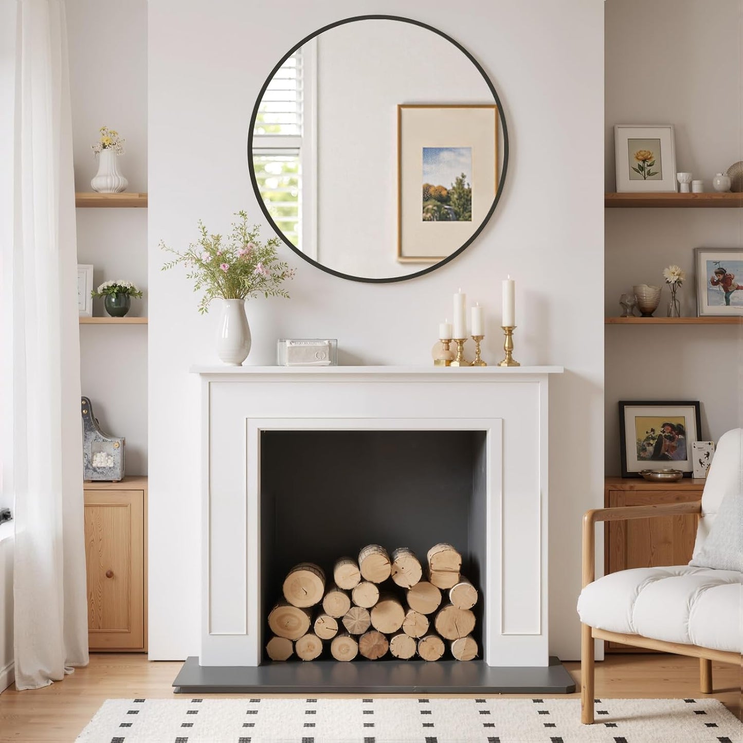 Round Wall Mirror 30 Inch Gold Vanity Mirror with Metal Frame, Modern Circle for Bathroom, Entryway, Bedroom, Living Room, Wall Mounted Decorative Mirrors