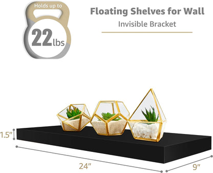Sorbus Floating Shelves for Wall - 24" Bathroom Shelves, Wall Decor for Bedroom, Kitchen, Living Room, Home Decor & Book Storage - Mounted Floating Shelf with Invisible Brackets (White, 2 Pack)