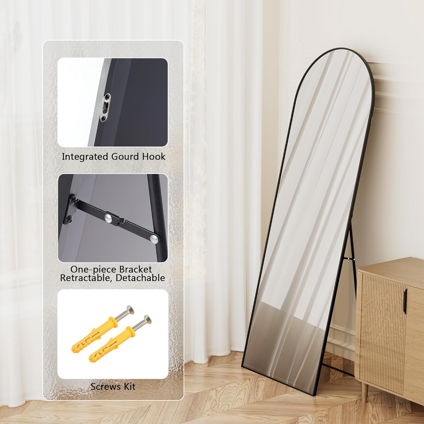 Simple Deluxe Arched Full Length Mirror, 71"x26"Large Floor Mirrors, for Wall Door Bedroom Bathroom Living Room (Gold)