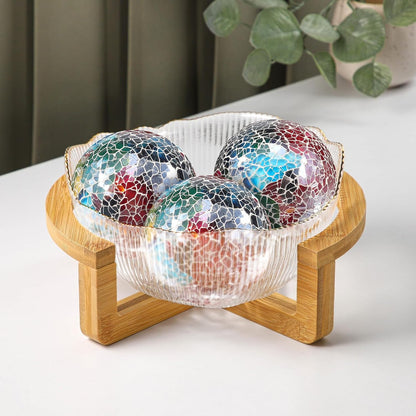 3Pcs Mosaic Glass Orbs Decorative Balls Set 8.5cm/3.35inch Blue Sphere Wedding Party Home Decor Table Centerpiece