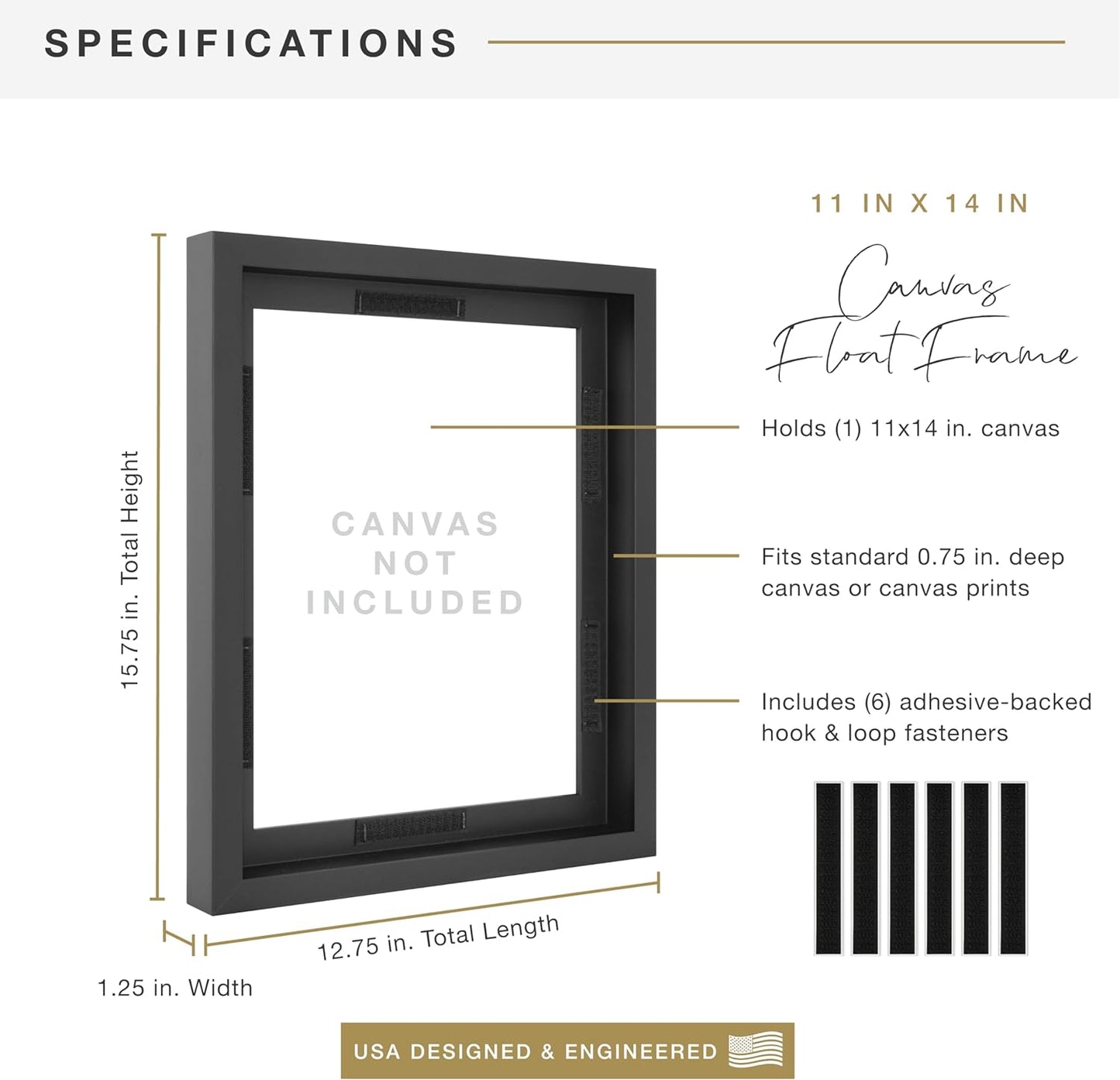 MCS Canvas Float Frames 8x10 Frame, Black Frame for Finished Canvases, Vertical & Horizontal Wall Hanging Frame with Adhesive for Canvas Paintings (1-Pack)