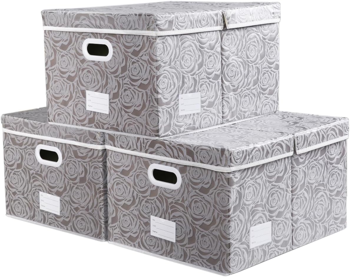 PRANDOM Larger Collapsible Storage Bin with Lid [1-Pack] Fabric Decorative Storage Box Cube Organizer Container Baskes with Handles Divider for Bedroom Closet Living Room Pink 17.7x11.8x11.8 Inch