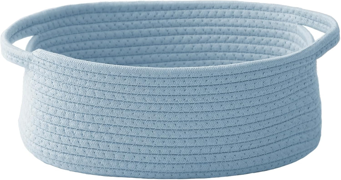 JMvicyroam Woven Basket,Small Rope Storage Bin with Handles & Ribbon Bag, Organizer for Shelves Closets,Gift Basket Empty for Birthday,Books,Dog Toys,White
