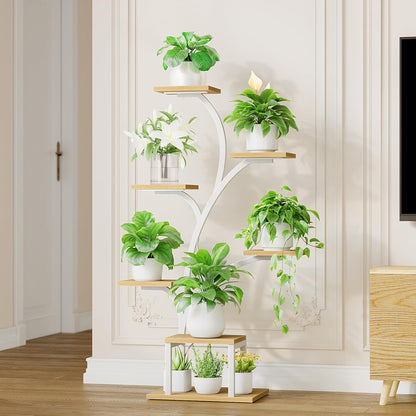 BACEKOLL Plant Stand Indoor with Grow Lights, 7 Tiered Indoor Plant Shelf, 49" Corner Plant Stands for Indoor Plants, Metal Plant Flower Display Shelf, Tree-Shaped Plant Rack for Home, Patio, Brown