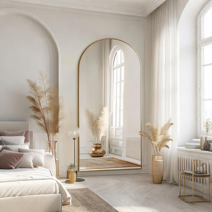 Dewfig Arched Full Length Mirror, 76"x34" Large Floor Mirror, Full Body Mirrors for Leaning or Hanging, Standing Mirrors for Bedroom, Living Room,Dressing Room, Aluminum Alloy Frame, Black