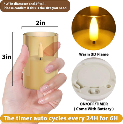 VIODAIM 12Pack Flickering Flameless LED Candles with Timer, Battery Powered - Small Pillar & Votive, Clear (2"X3")