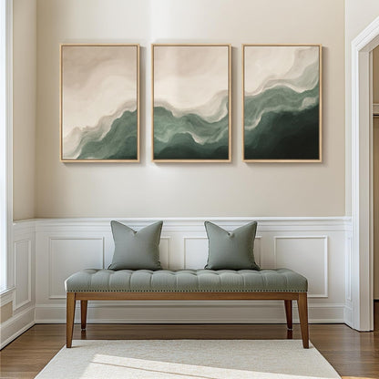 Large Framed Abstract Nature Landscape Wall Art for Living Room, Set of 3 Modern Canvas Prints Paintings Artwork for Walls, Green Lake Pictures for Hallway, Dining Room, Office Wall Decor 24x36 Inch