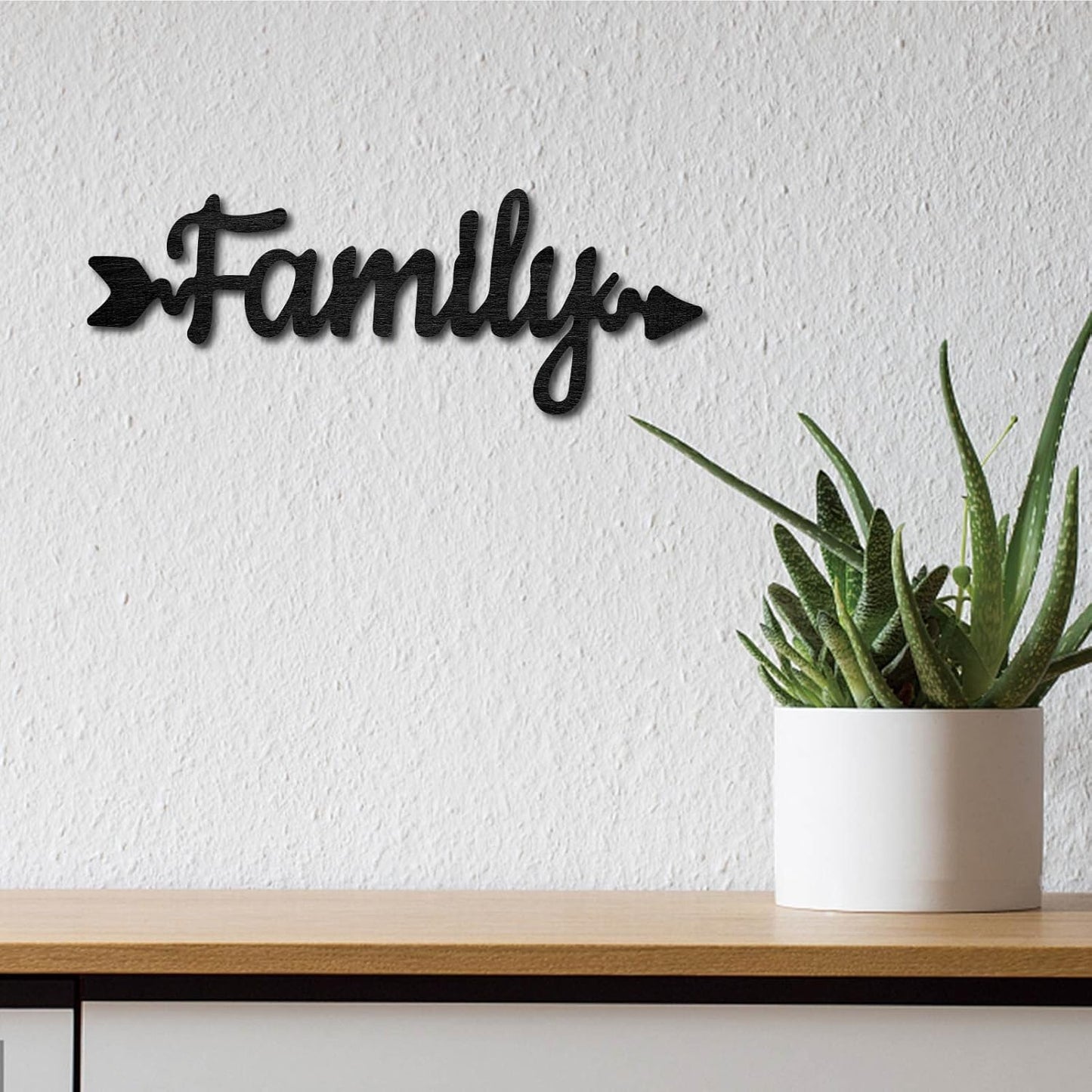 CREATCABIN Wood Cutout Family Arrow Sign Laser Cut Wooden Wall Decor Sculpture Hanging Decor Wall Art Decoration for Home Gallery Office Front Door Black 11.9" x 4.3"