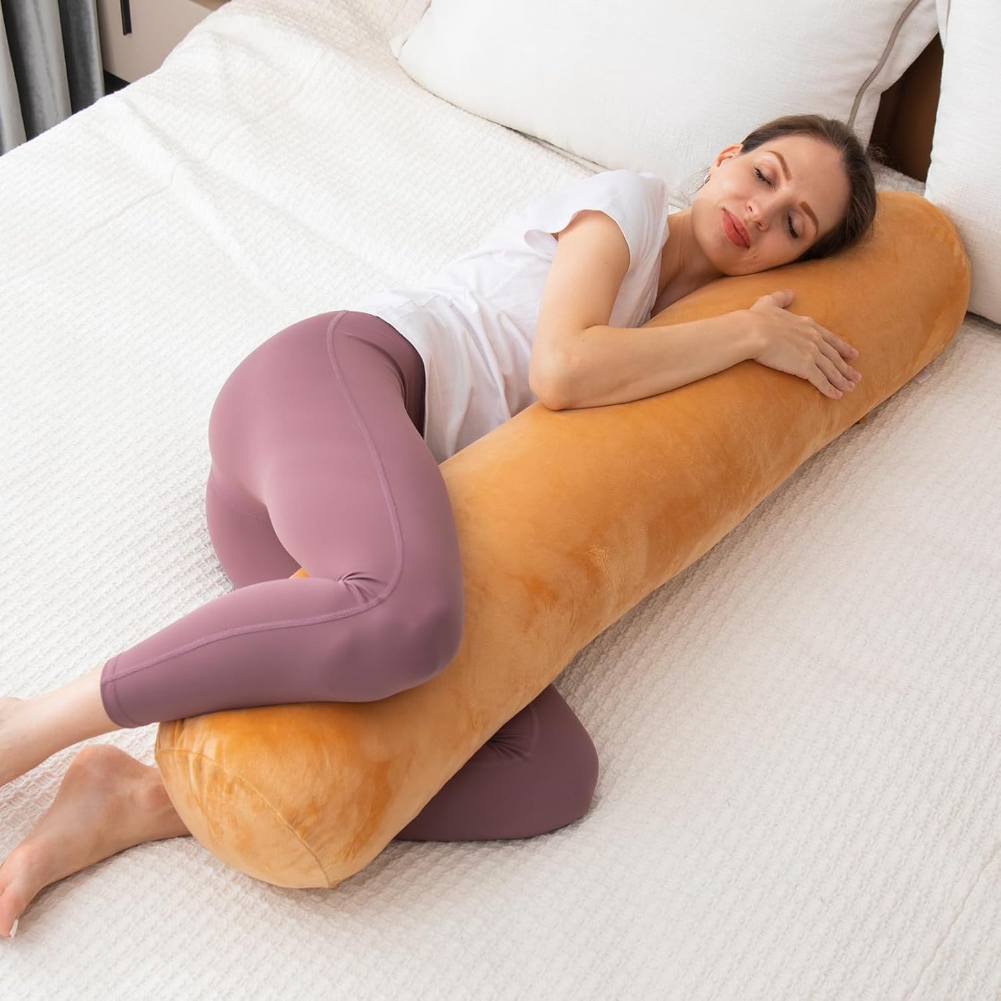 1 MIDDLE ONE Body Pillow for Adults, Bolster Pillow with Removable Velvet Cover, Long Round Cervical Roll Pillow, 47 x 7.87 Inches, Grey