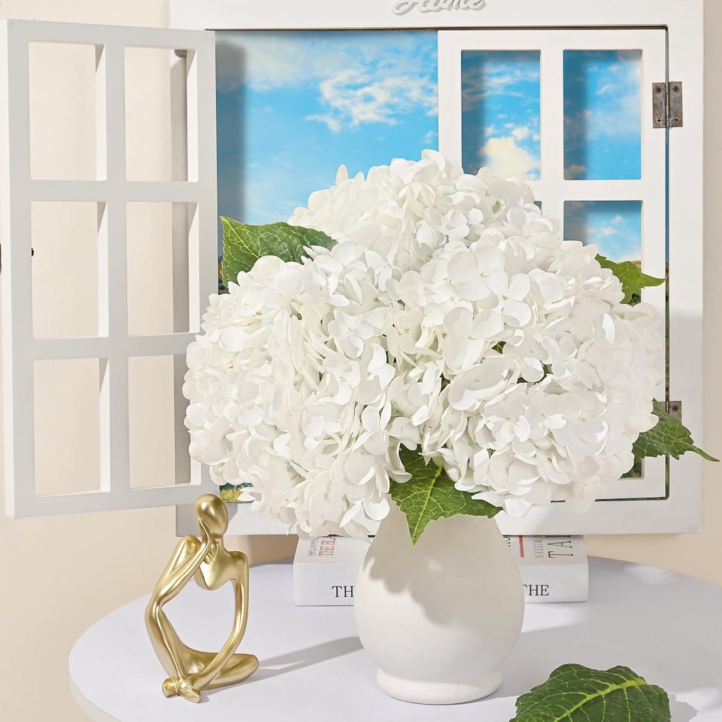 MARTINE MALL 3Pcs 21in Hydrangea Artificial Flowers, Latex Real Touch Hydrangeas Lifelike Large Hydrangea Flowers for Home Decor Party Arrangements Wedding Bouquets Centerpieces (Blue)