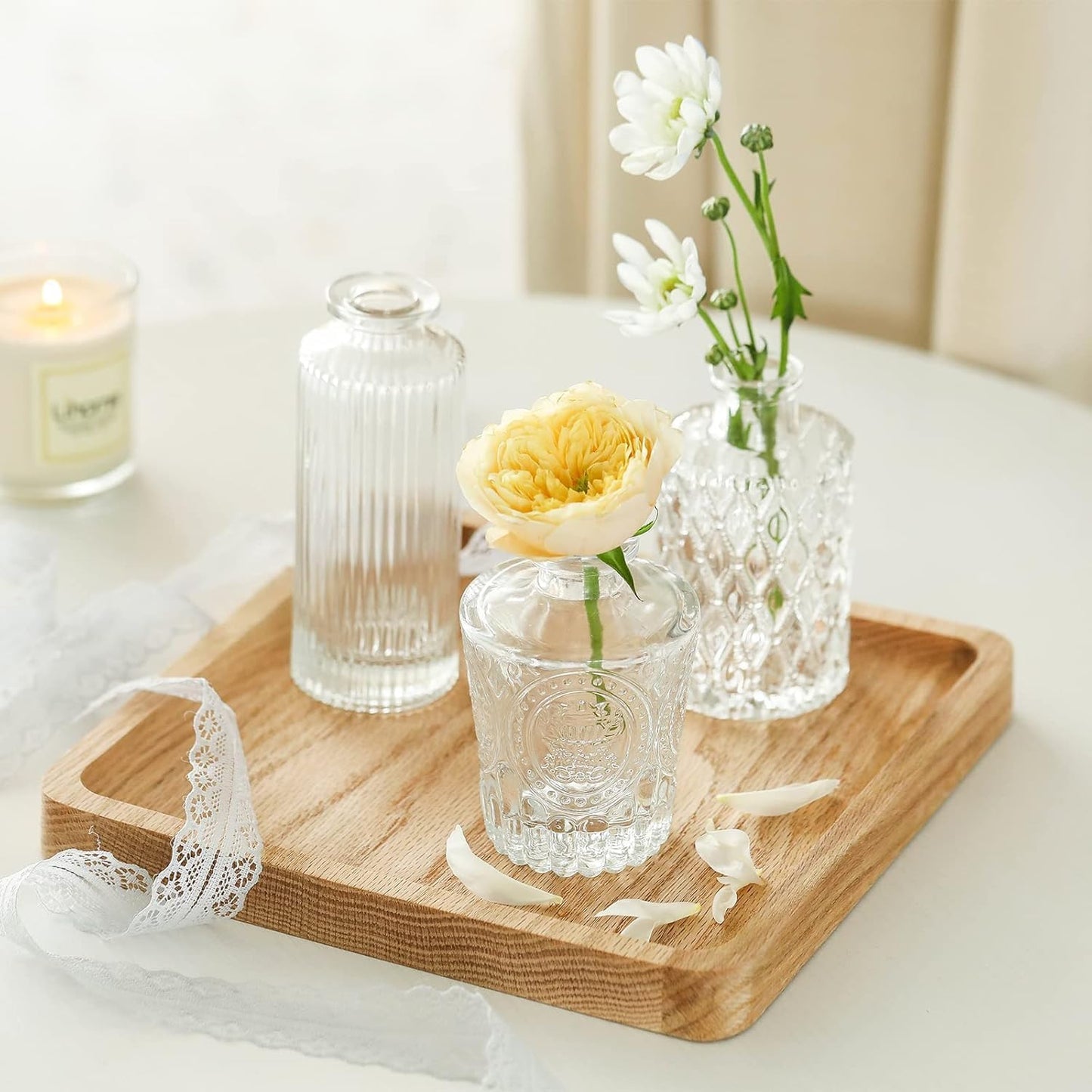 Clear Glass Bud Vase Set of 12 Pcs,Small Bud Vases in Bulk,Glass Crystal Flower Vases Table Centerpieces for Party Event Wedding Decor Baby Shower Decorations (Clear, 12 Pcs)
