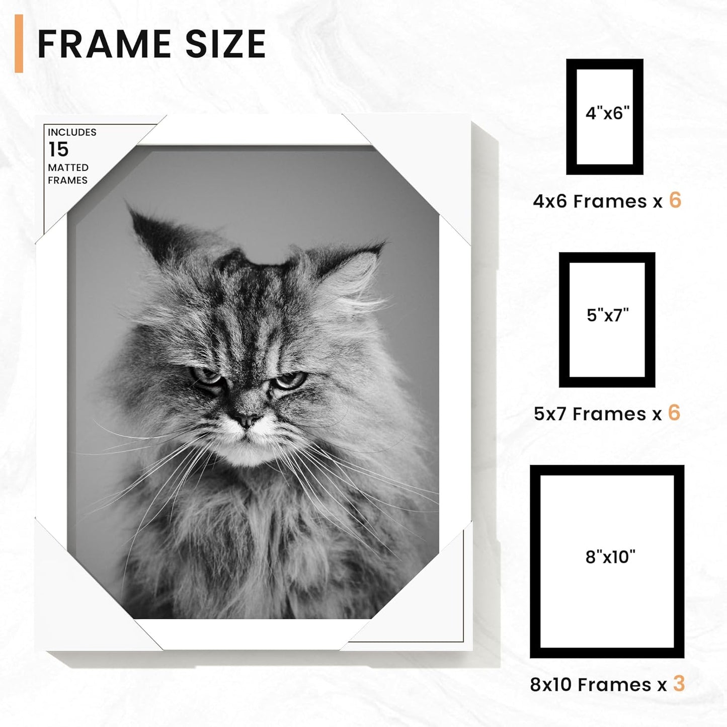 Venusmiles 15 Pack Picture Frames Collage Wall Decor, Gallery Frame Set for Wall Mounting or Tabletop Display, Multi Sizes Including 3pcs 8x10, 6pcs 5x7, 6pcs 4x6, Oak