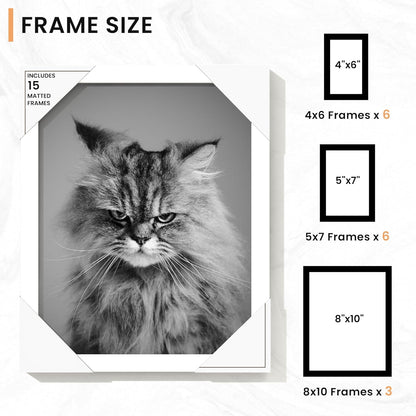Venusmiles 15 Pack Picture Frames Collage Wall Decor, Gallery Frame Set for Wall Mounting or Tabletop Display, Multi Sizes Including 3pcs 8x10, 6pcs 5x7, 6pcs 4x6, Oak