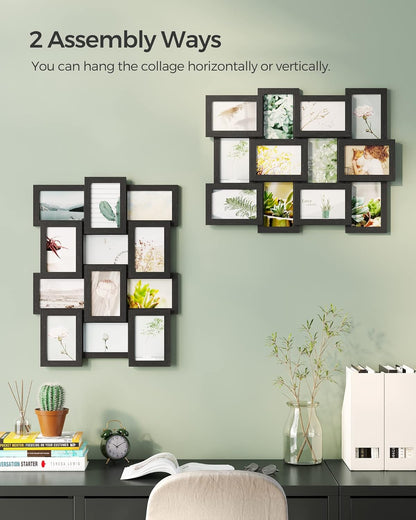 SONGMICS Collage Picture Frames, 4x6 for Wall Decor, Multi Family Photo for Gallery Decor, Hanging Display, Set of 12, Rustic Brown URPF026X01