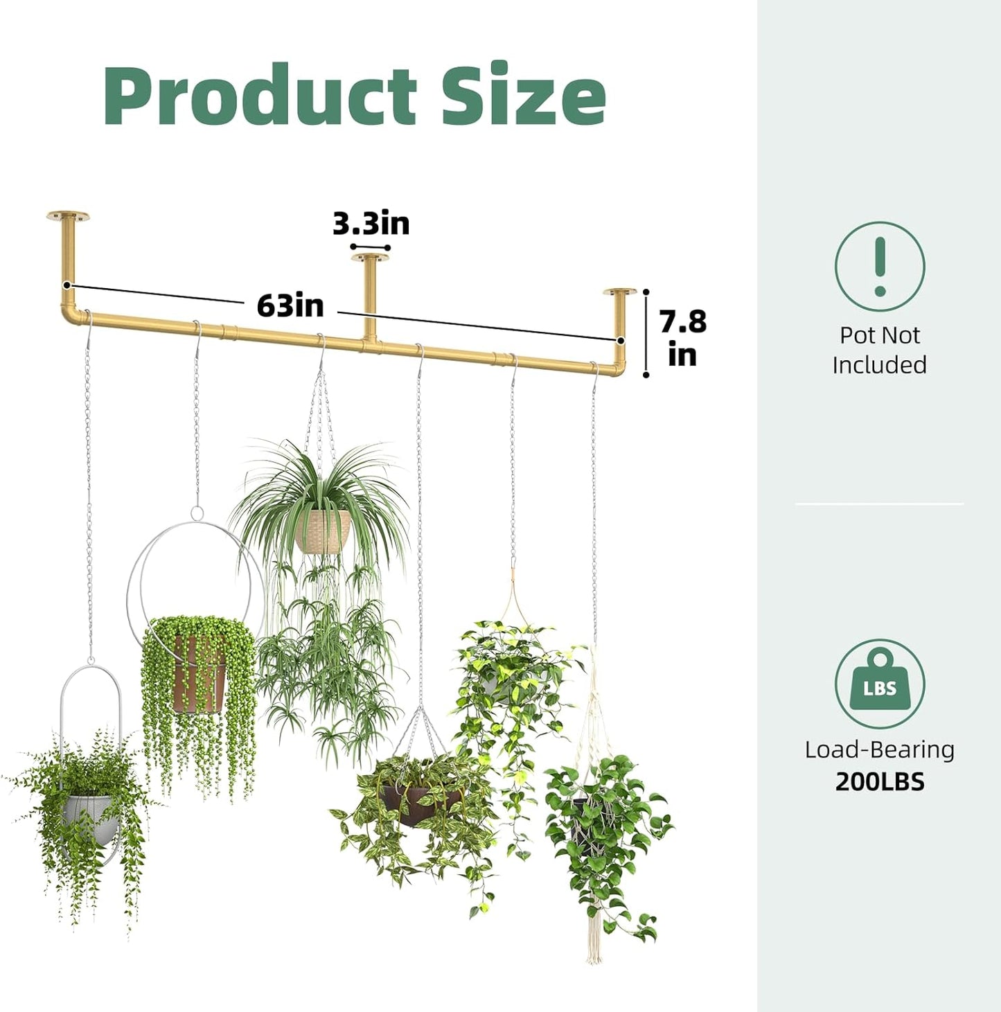 Galood Plant Hanger Indoor with 6 Hanging Chains Hanging Planters for Indoor Plants Hanging Plant Holder Window Plants Rod Black Metal Shelves(70.8 Inch Pot not Included