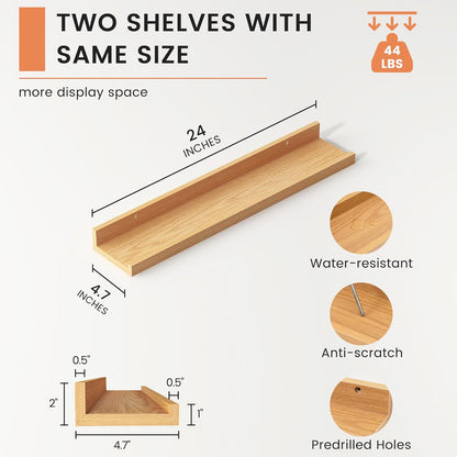 FLYJOE Picture Ledge Shelf, Floating Shelves Set of 2, 48 Inches Long Large Nursery Book Shelves for Toys Storage, Kids Bookshelf Wall Mounted for Living Room Bedroom Decor Books Photo Frames, Walnut