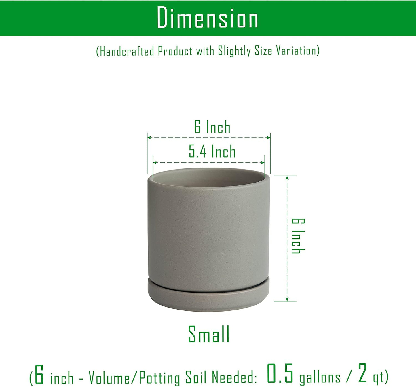 D'vine Dev Set of 2 Plants Pots, 6.5 Inch Ceramic Planter Pot for Plants with Drainage Hole and Saucer, White, 94-V-C-1