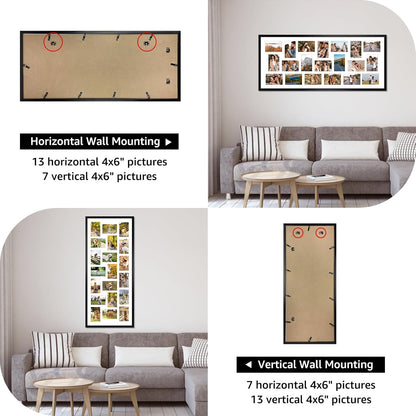 QUTREY 20 Opening 4x6 Collage Picture Frame Set of 2, 18.1x41.3 inches Black Multiple Frames Display 4 by 6 inch Photos with Mat for Wall Hanging