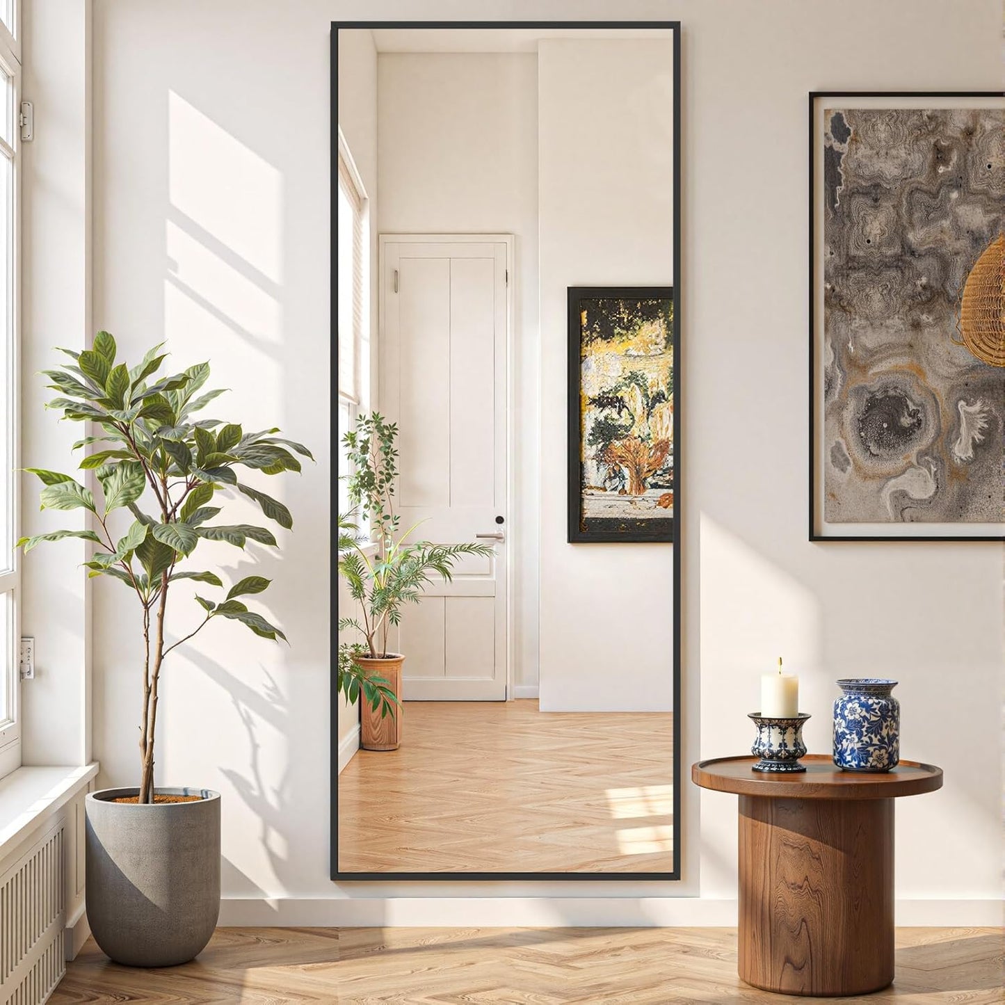 Mirror Full Length 64"x21" Full Body Floor Mirror with Stand, Shatterproof Glass, Aluminum Alloy Frame, Free Standing Wall Mounted or Leaning Arched Mirrors for Bedroom Living Room Entryway
