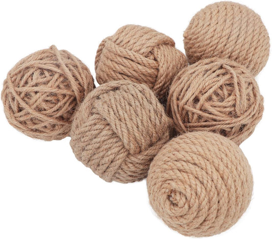 Pack of 6 Orbs Decorative Balls 2.8" Assorted Jute Rope Spheres Orbs Rustic Decorative Balls for Centerpiece Bowl Fillers Farmehouse, Vase Tray Filler, Home Tabletop Décor, Housewarming Gift (Brown)