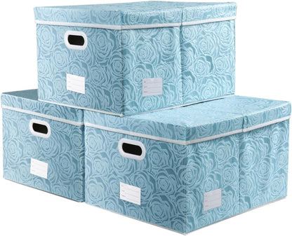 PRANDOM Larger Collapsible Storage Bin with Lid [1-Pack] Fabric Decorative Storage Box Cube Organizer Container Baskes with Handles Divider for Bedroom Closet Living Room Pink 17.7x11.8x11.8 Inch