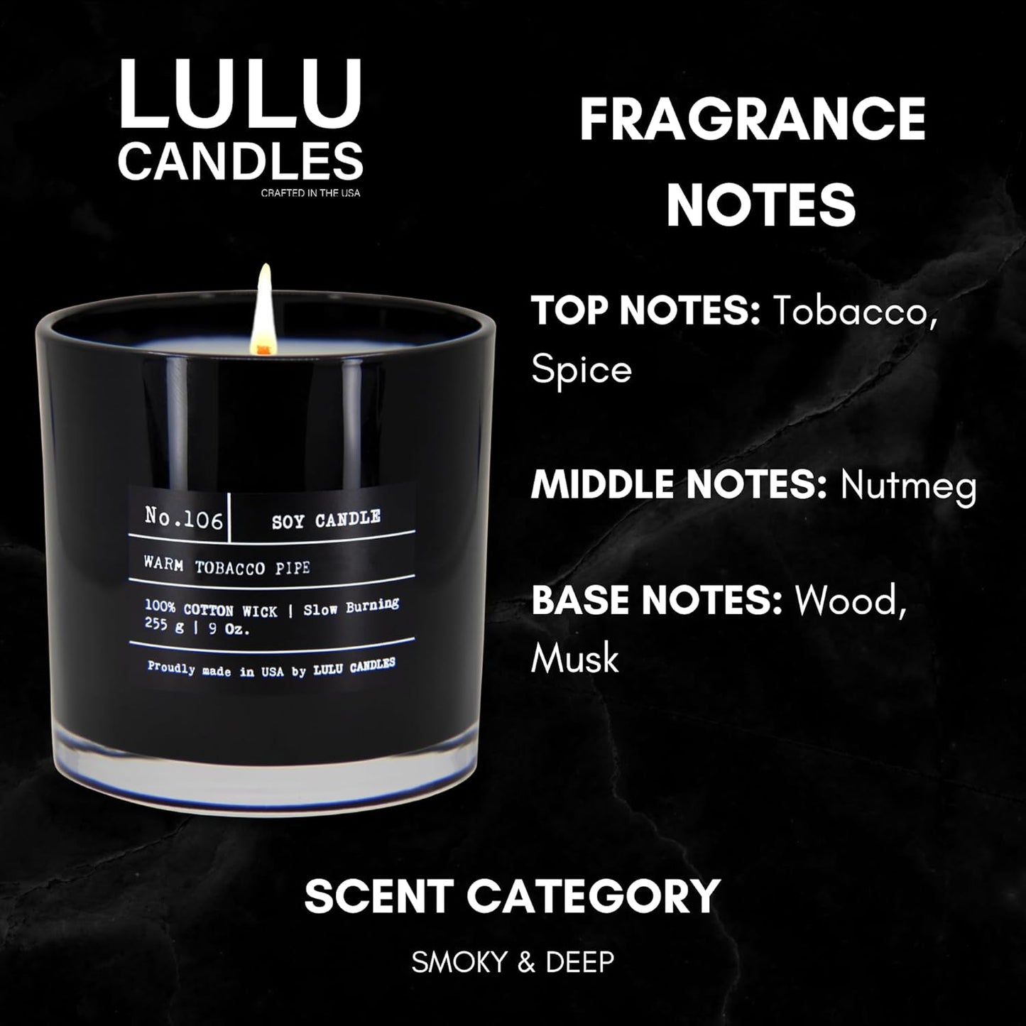 Lulu Candles | Jasmine, Oud & Sandalwood | Luxury Scented Soy Jar Candle | Hand Poured in The USA | Highly Scented & Long Lasting (9 Oz.)