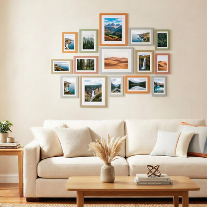 Fixwal Picture Frames Set, Gallery Wall Frame Set Picture Frames Collage 15 Pack for Wall or Tabletop with 8x10 5x7 4x6 Frames, Soft Earth Tones