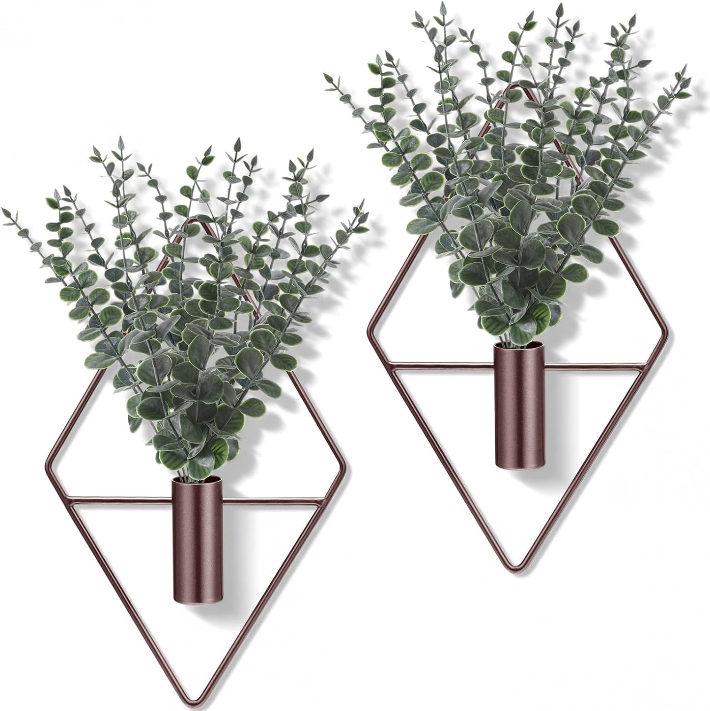Jexine 4 Pcs Hanging Planters with Artificial Eucalyptus Metal Hanging Vase Indoor Plants Holder Modern Geometric Boho Bathroom Wall Decor for Living Room Home Office(Black)