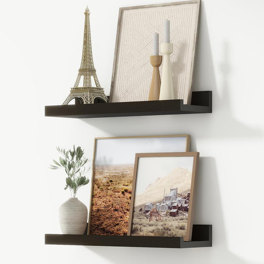 FLYJOE Picture Ledge Shelf, Floating Shelves Set of 2, 48 Inches Long Large Nursery Book Shelves for Toys Storage, Kids Bookshelf Wall Mounted for Living Room Bedroom Decor Books Photo Frames, Walnut