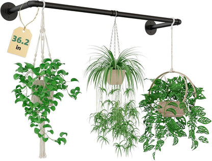 Galood Plant Hanger Indoor with 6 Hanging Chains Hanging Planters for Indoor Plants Hanging Plant Holder Window Plants Rod Black Metal Shelves(70.8 Inch Pot not Included
