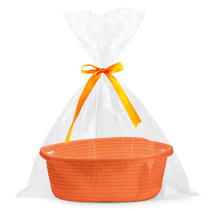 Pro Goleem Small Woven Basket with Gift Bags and Ribbons Durable Baskets for Mothers Day Gifts Empty Small Rope Basket for Storage 12"X 8" X 5" Baby Toy Baskets with Handles, White