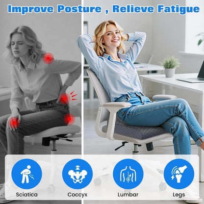 Seat Cushion, Memory Foam Chair Pad for Sciatica & Hip Pain Relief, Non-Slip Cushion for Office, Home, Car, Large Desk Chair Cushion, Washable Cover & Handle, Large, Black