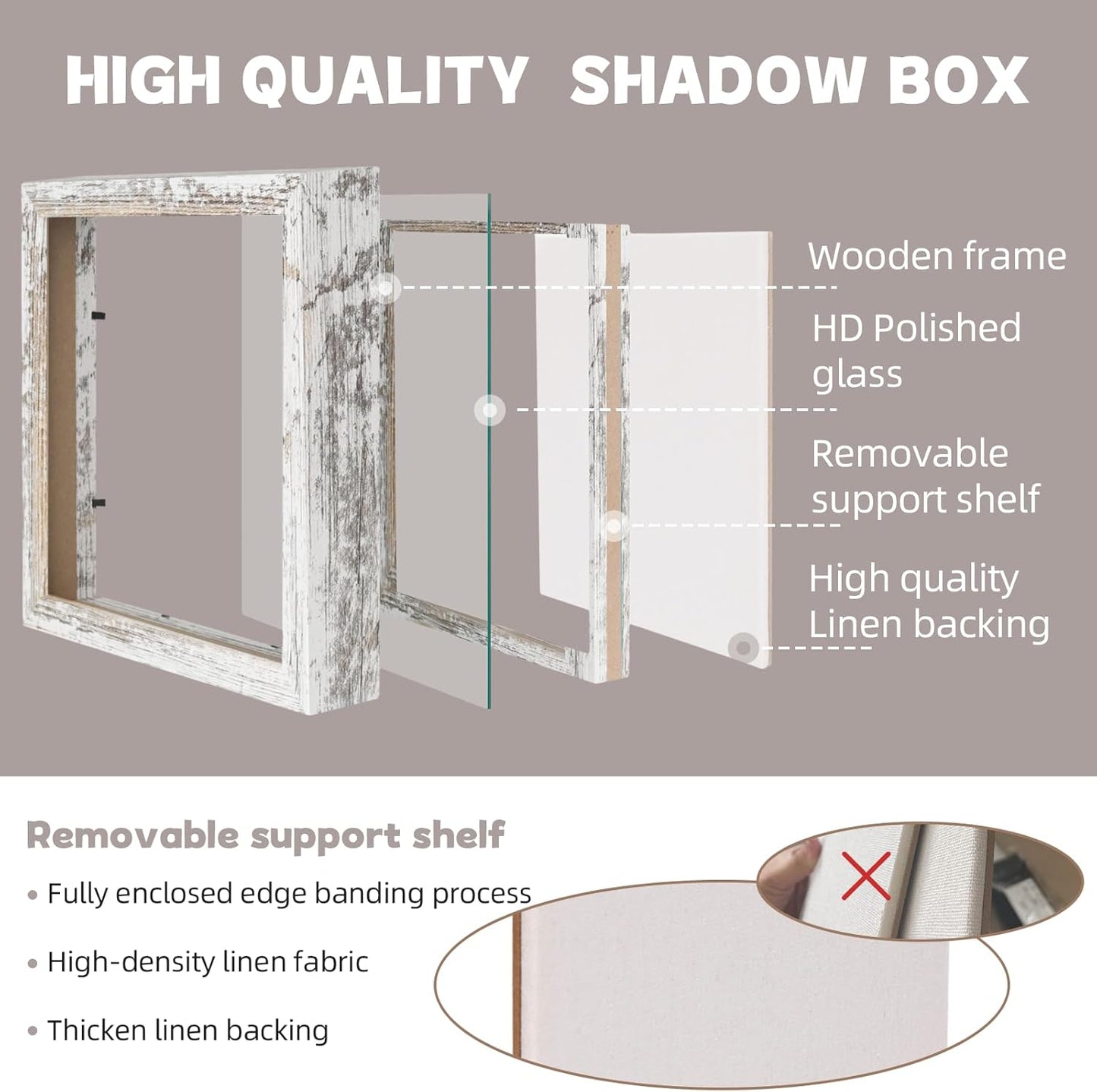 Muzilife 8x8 Shadow Box Picture Frame with Linen Board - Deep Wood & Glass Display Case Ready to Hang Memory Box Baby Sports Memorabilia, Pins, Awards, Medals, Wedding, Tickets and Photos (Black)