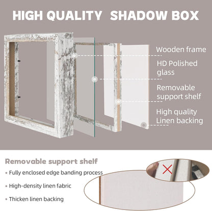 Muzilife 8x8 Shadow Box Picture Frame with Linen Board - Deep Wood & Glass Display Case Ready to Hang Memory Box Baby Sports Memorabilia, Pins, Awards, Medals, Wedding, Tickets and Photos (Black)