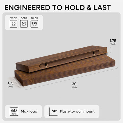 Homeforia 24 inch Natural Floating Shelf, High End Solid Real Wood 24inch Small Floating Shelves for Wall Mounted, Natural Wooden Floating Shelves, Heavy Duty Bracket, 24 X 6.5 X 1.75 in, Set of 2