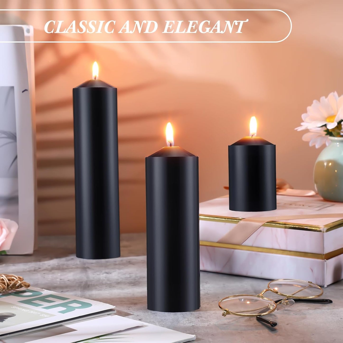 MTLEE 18 Pcs Set of 3 Pillar Candles Bulk 2 in x 3, 6, 8 Long Burning Clean Unscented Smokeless Pillar Candles for Wedding Emergency Lanterns Ceremony Party (Ivory White)