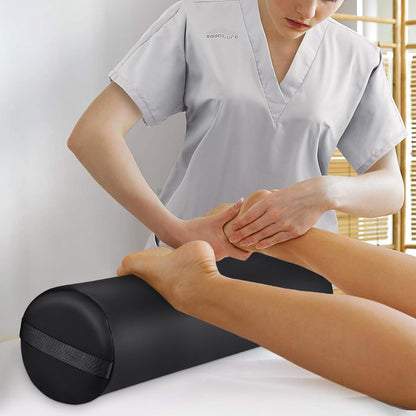 Noverlife 3/4 Round Massage Table Bolster Pillow with Strap Handle, 26 x 6 x 6 in PU Leather Massage Bolster for Under Legs, Cozy Positioning Support Pad for Knee Neck Back Pain Relief - Black