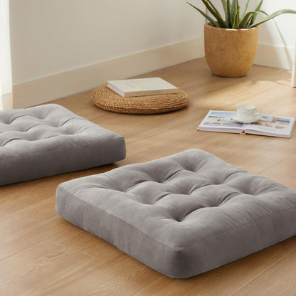 Meditation Floor Pillow Set of 1, Square Large Pillows Seating for Adults, Meditation Cushion Pillow,Tufted Corduroy Cushion for Tatami Living Room or Yoga, Light Gray, 22x22 Inch