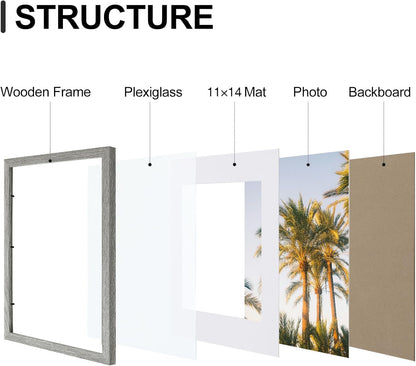 Vittanly 8x10 Picture Frames Set of 9, Shatter Resistant Plexiglass, Display 5x7 Pictures with Mat or 8x10 without Mat, Photo Frames for Wall or Tabletop, Engineered Wood, Black - Colors A
