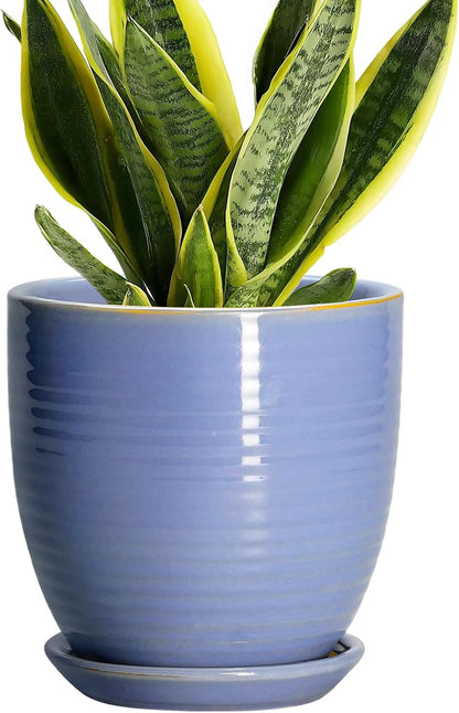 Ceramic Pots for Plants - 6 Inch Plant Pot with Drainage Hole and Saucer, Round Planters for Indoor Outdoor, Flower Pots, Modern Planter, Home Office Room Decor, Gifts for Plant Lovers, White