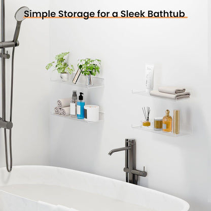 upsimples 6 Pack Acrylic Shelves for Wall Storage, 15" x 4“ Floating Bookshelves for Kids, Display Shelf Organizer for Bathroom, Bedroom, Living Room, Kitchen, Room Decor, Clear