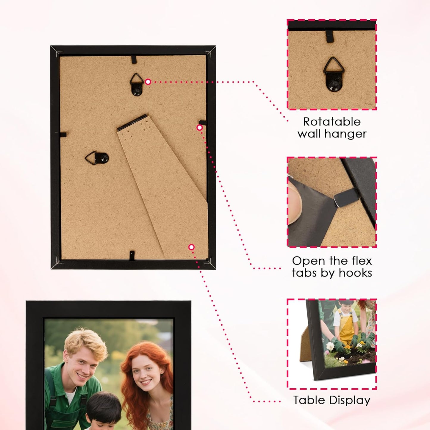 FIXSMITH 8x10 Picture Frame Set of 2, Photo Frame with HD Plexiglass, Display Pictures 5x7 with Mat or 8x10 Without Mat Multi Picture Frames Collage for Tabletop or Wall Display, Black