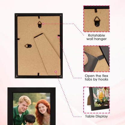 FIXSMITH 8x10 Picture Frame Set of 2, Photo Frame with HD Plexiglass, Display Pictures 5x7 with Mat or 8x10 Without Mat Multi Picture Frames Collage for Tabletop or Wall Display, Black