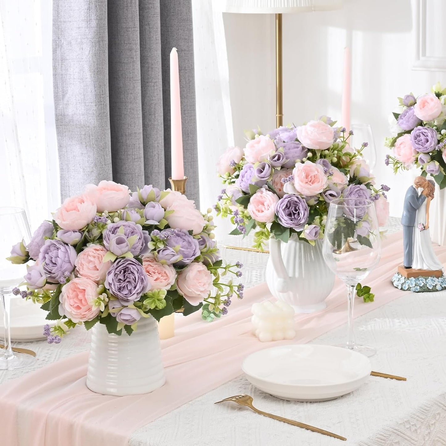 MARTINE MALL 2 Packs Peonies Artificial Flowers, Light Pink Artificial Peonies, Silk Peonies Flowers Fake Peonies Artificial Flowers Peonies Bouquet for Centerpiece Table Wedding Party Home Decor